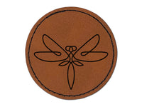 Elegant Abstract Dragonfly Line Art Round Iron-On Engraved Faux Leather Patch Applique - 2.5"