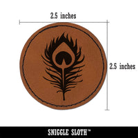 Elegant Peacock Feather Round Iron-On Engraved Faux Leather Patch Applique - 2.5"