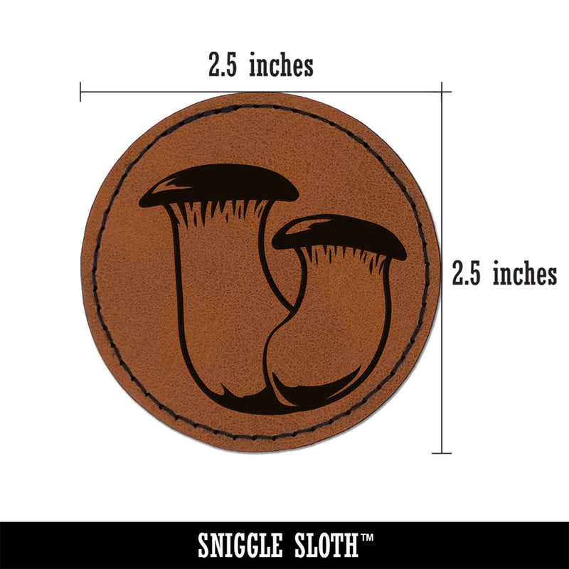 Eryngii King Oyster Trumpet Mushroom Fungus Round Iron-On Engraved Faux Leather Patch Applique - 2.5"