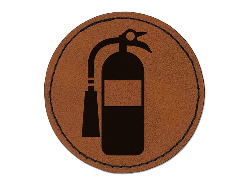 Fire Extinguisher Safety Hazard Symbol Round Iron-On Engraved Faux Leather Patch Applique - 2.5"