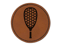 Fly Fishing Net for Angler Fisherman Round Iron-On Engraved Faux Leather Patch Applique - 2.5"