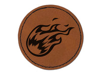 Flying Fireball Hot Flame Wizard Magic Spell Round Iron-On Engraved Faux Leather Patch Applique - 2.5"