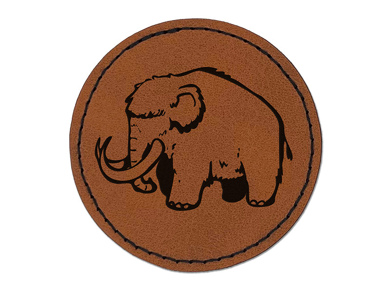 Fuzzy Fluffy Wooly Mammoth Round Iron-On Engraved Faux Leather Patch Applique - 2.5"