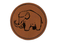 Fuzzy Fluffy Wooly Mammoth Round Iron-On Engraved Faux Leather Patch Applique - 2.5"