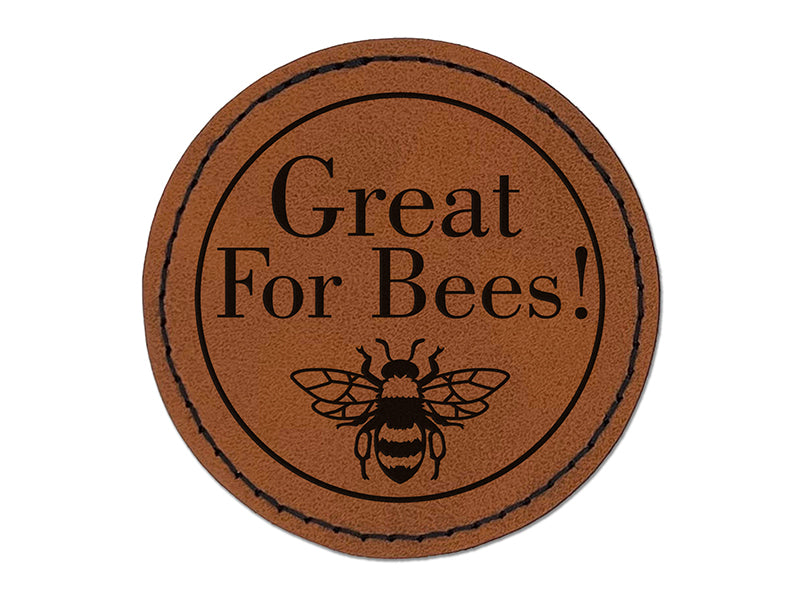 Great For Bees Flower Seed Packet Label Round Iron-On Engraved Faux Leather Patch Applique - 2.5"