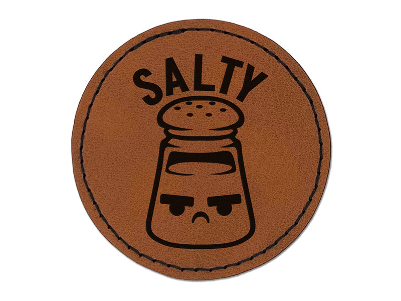 Kawaii Cute Salty Grumpy Salt Round Iron-On Engraved Faux Leather Patch Applique - 2.5"