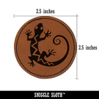 Southwest Native American Lizard Reptile Spirit Animal Round Iron-On Engraved Faux Leather Patch Applique - 2.5"