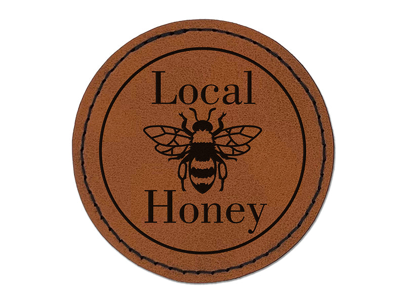 Local Honey Bee for Apiarist Beekeeper Round Iron-On Engraved Faux Leather Patch Applique - 2.5"