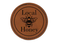 Local Honey Bee for Apiarist Beekeeper Round Iron-On Engraved Faux Leather Patch Applique - 2.5"