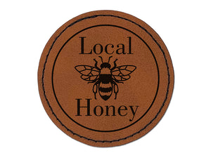 Local Honey Bee for Apiarist Beekeeper Round Iron-On Engraved Faux Leather Patch Applique - 2.5"