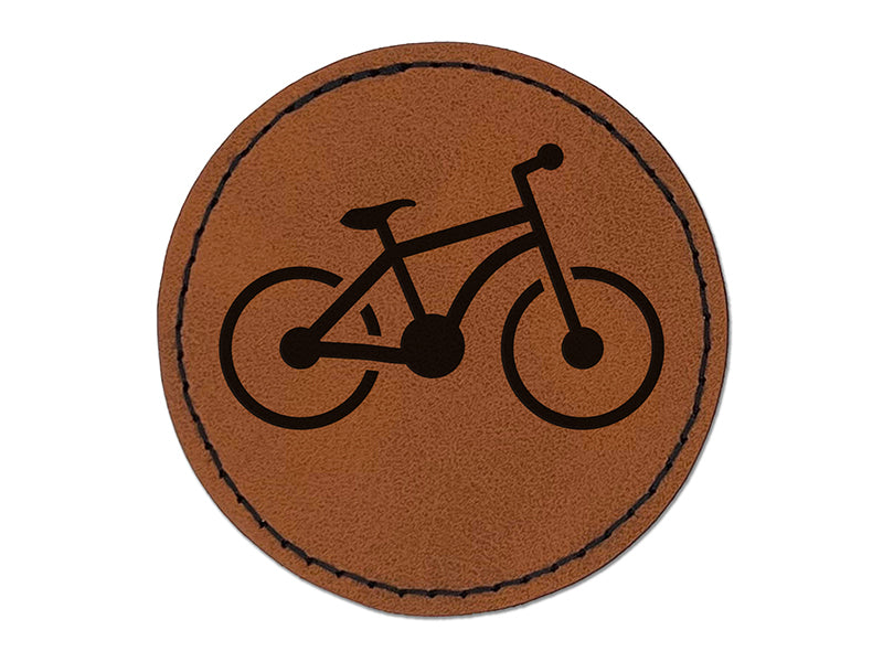 Mountain Bike Bicycle Cyclist Cycling Round Iron-On Engraved Faux Leather Patch Applique - 2.5"