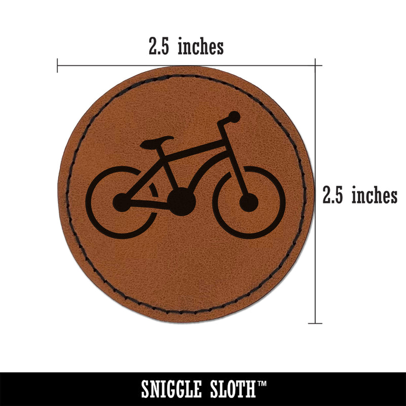 Mountain Bike Bicycle Cyclist Cycling Round Iron-On Engraved Faux Leather Patch Applique - 2.5"