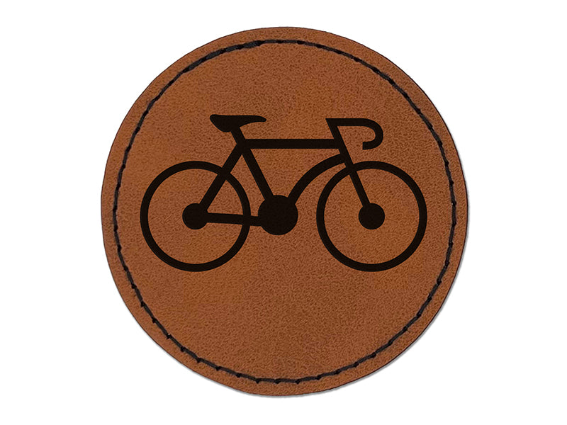 Racing Bike Bicycle Cyclist Cycling Round Iron-On Engraved Faux Leather Patch Applique - 2.5"