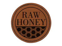 Raw Honey Bee for Apiarist Beekeeper Round Iron-On Engraved Faux Leather Patch Applique - 2.5"