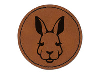 Red Kangaroo Head Australian Marsupial Round Iron-On Engraved Faux Leather Patch Applique - 2.5"