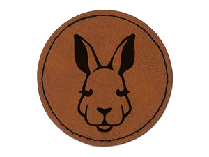 Red Kangaroo Head Australian Marsupial Round Iron-On Engraved Faux Leather Patch Applique - 2.5"