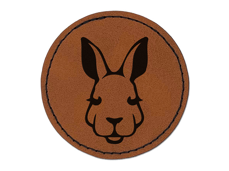 Red Kangaroo Head Australian Marsupial Round Iron-On Engraved Faux Leather Patch Applique - 2.5"