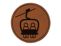 Snowboard Ski Lift Resort Chairlift Round Iron-On Engraved Faux Leather Patch Applique - 2.5"