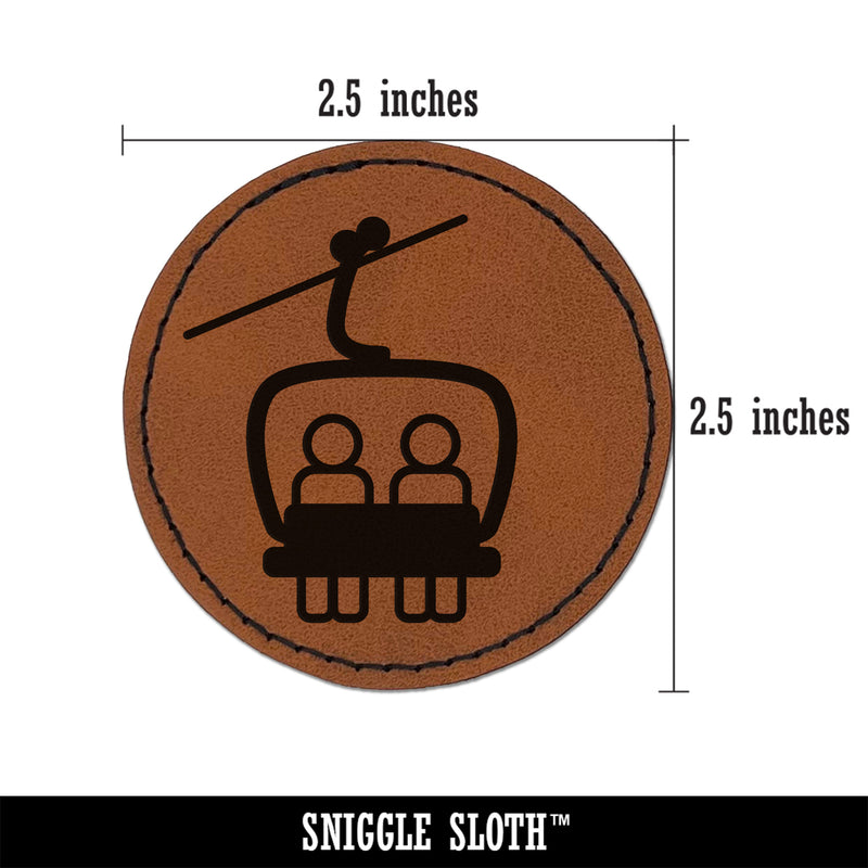 Snowboard Ski Lift Resort Chairlift Round Iron-On Engraved Faux Leather Patch Applique - 2.5"