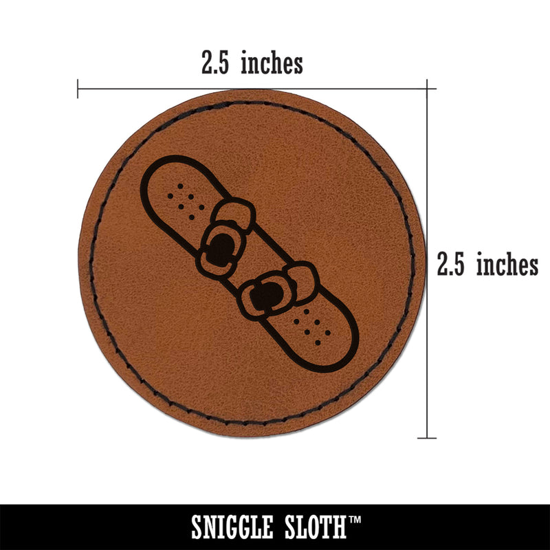 Snowboard with Boot Bindings Extreme Winter Sports Round Iron-On Engraved Faux Leather Patch Applique - 2.5"