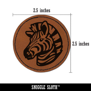 Striped Zebra Head Round Iron-On Engraved Faux Leather Patch Applique - 2.5"
