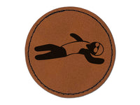 Swimming Swimmer Backstroke Round Iron-On Engraved Faux Leather Patch Applique - 2.5"