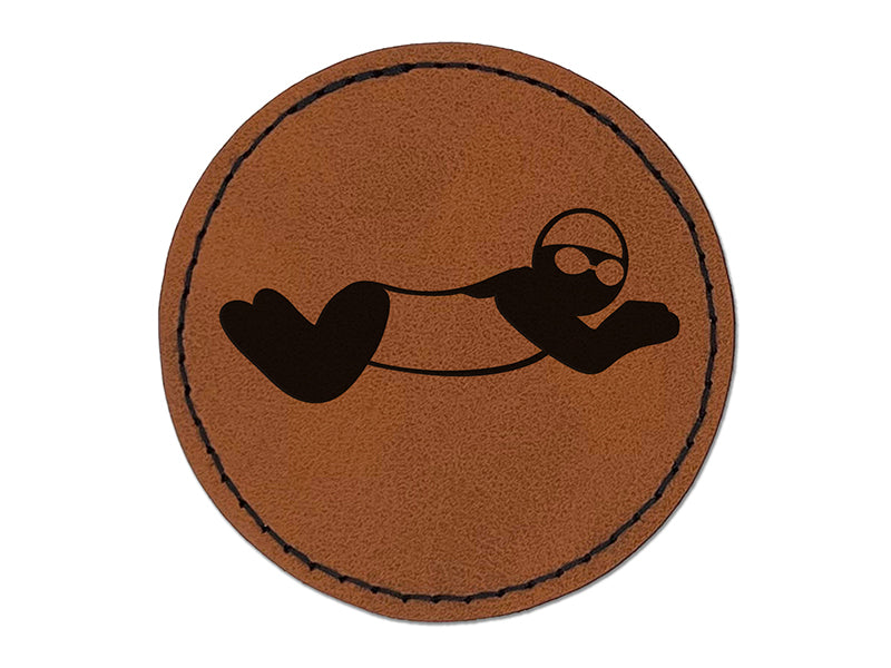 Swimming Swimmer Breaststroke Round Iron-On Engraved Faux Leather Patch Applique - 2.5"