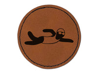 Swimming Swimmer Freestyle Stroke Front Crawl Round Iron-On Engraved Faux Leather Patch Applique - 2.5"