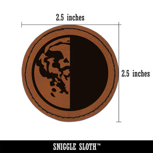 Third Last Quarter Moon Phase Round Iron-On Engraved Faux Leather Patch Applique - 2.5"