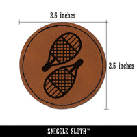 Traditional Teardrop Snowshoes Icon Round Iron-On Engraved Faux Leather Patch Applique - 2.5"