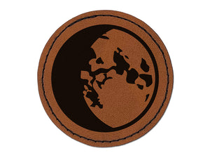 Waxing Gibbous Moon Phase Round Iron-On Engraved Faux Leather Patch Applique - 2.5"