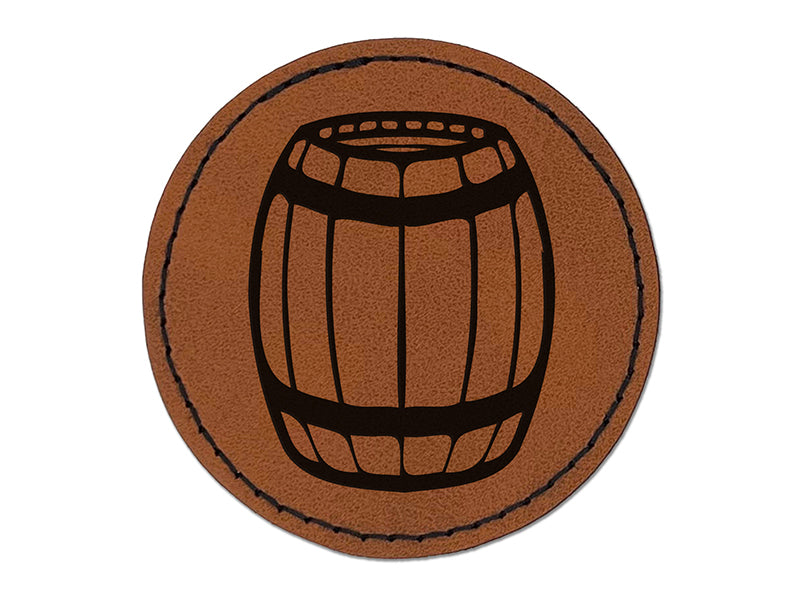 Wooden Barrel Wine Cask Storage Round Iron-On Engraved Faux Leather Patch Applique - 2.5"