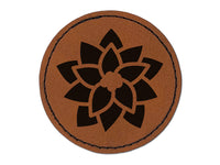 Christmas Poinsettia Round Iron-On Engraved Faux Leather Patch Applique - 2.5"