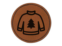 Christmas Ugly Sweater Round Iron-On Engraved Faux Leather Patch Applique - 2.5"