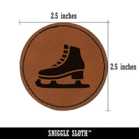 Ice Skate Skating Winter Sport Round Iron-On Engraved Faux Leather Patch Applique - 2.5"