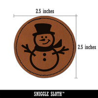 Smiling Snowman Winter Christmas Round Iron-On Engraved Faux Leather Patch Applique - 2.5"