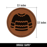 Winter Sweater Round Iron-On Engraved Faux Leather Patch Applique - 2.5"