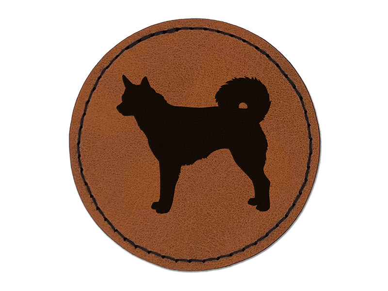 Alaskan Klee Kai Dog Solid Round Iron-On Engraved Faux Leather Patch Applique - 2.5"