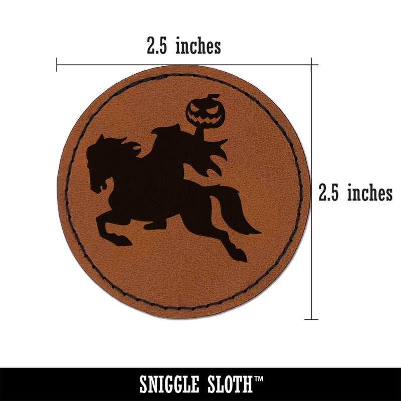 Headless Horseman Halloween Round Iron-On Engraved Faux Leather Patch Applique - 2.5"