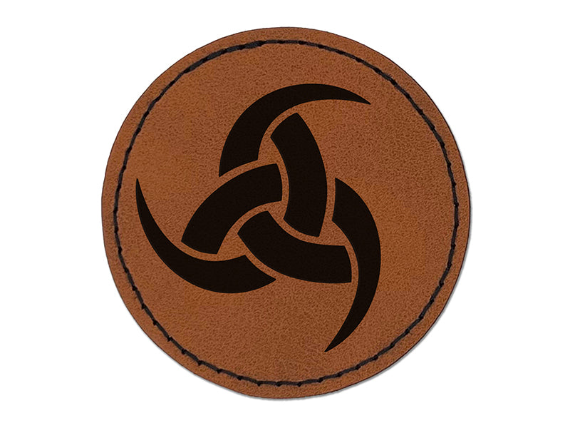 Horns of Odin Triple Viking Symbol Round Iron-On Engraved Faux Leather Patch Applique - 2.5"