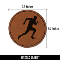 Man Running Marathon Cardio Exercise Round Iron-On Engraved Faux Leather Patch Applique - 2.5"