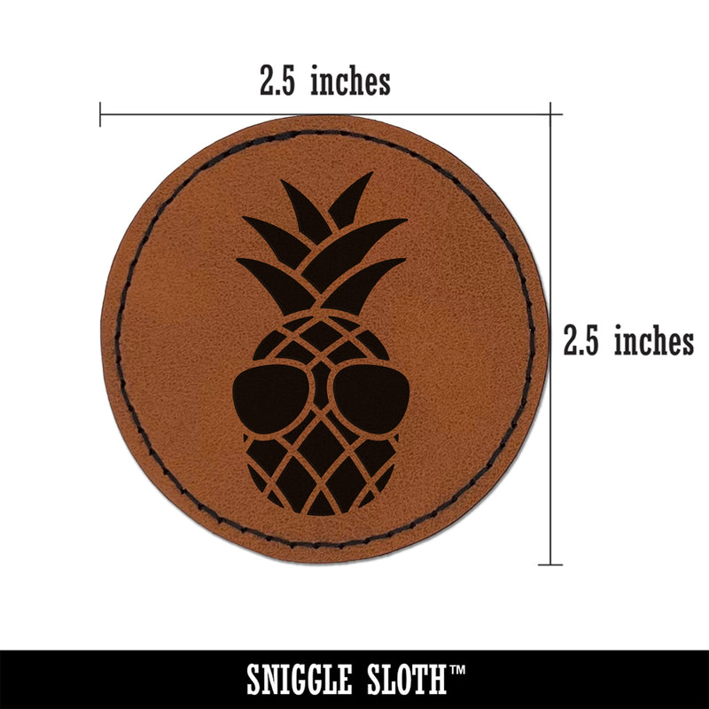 Pineapple Wearing Sunglasses Round Iron-On Engraved Faux Leather Patch Applique - 2.5"