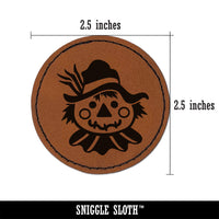Scarecrow Head Fall Autumn Round Iron-On Engraved Faux Leather Patch Applique - 2.5"