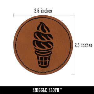 Soft Serve Ice Cream on a Cone Round Iron-On Engraved Faux Leather Patch Applique - 2.5"