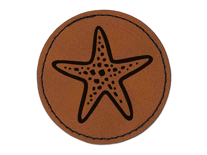 Starfish Sea Star Round Iron-On Engraved Faux Leather Patch Applique - 2.5"
