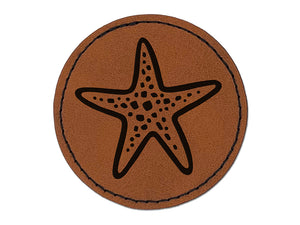 Starfish Sea Star Round Iron-On Engraved Faux Leather Patch Applique - 2.5"