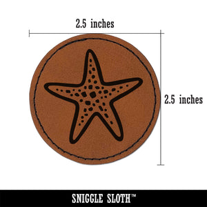 Starfish Sea Star Round Iron-On Engraved Faux Leather Patch Applique - 2.5"