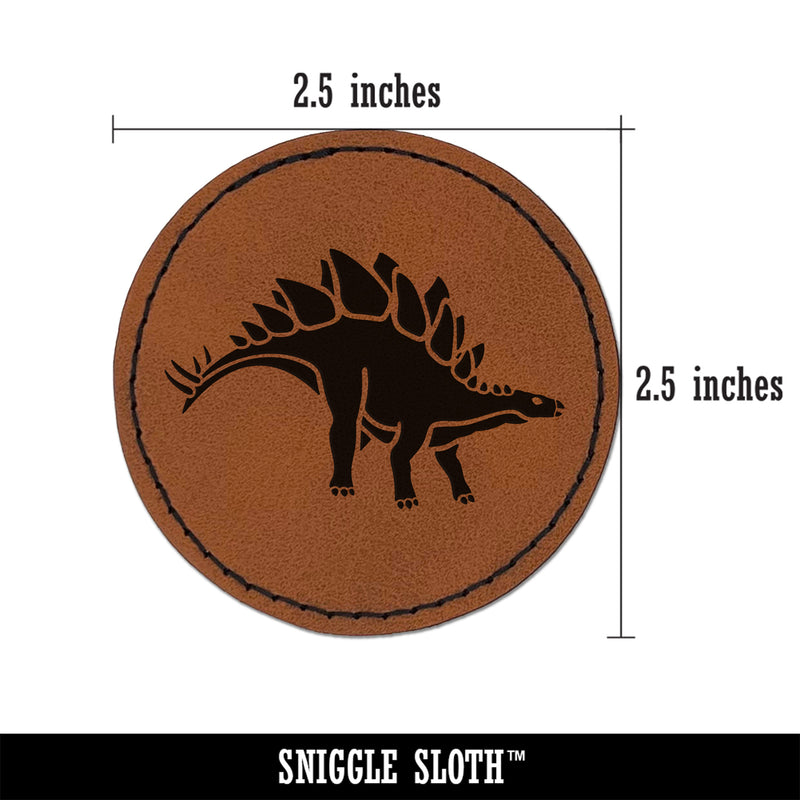 Stegosaurus Dinosaur Round Iron-On Engraved Faux Leather Patch Applique - 2.5"