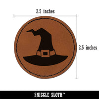 Stylized Witch Hat Halloween Round Iron-On Engraved Faux Leather Patch Applique - 2.5"