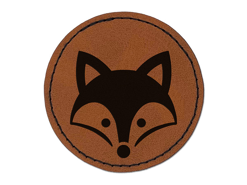 Sweet Fox Head Face Round Iron-On Engraved Faux Leather Patch Applique - 2.5"